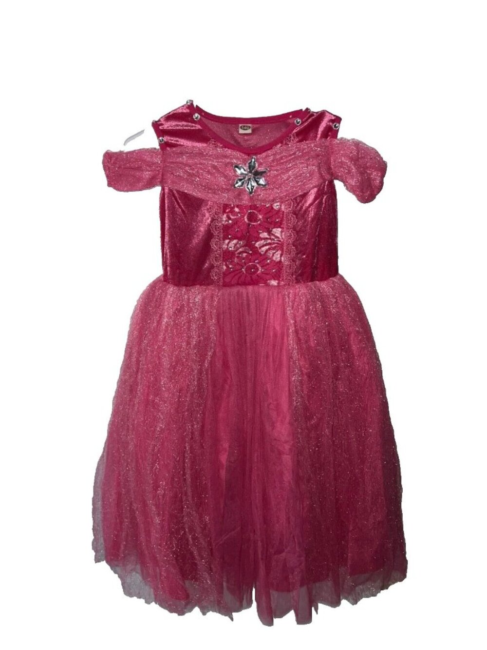 girls fuchsia  pink princess play costume dress size 140 (8 10) jewel tule fancy